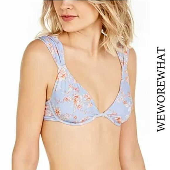 WeWoreWhat NWT Halogen Blue Floral Allie Underwire Padded Bikini Swim Top Large - Picture 1 of 11